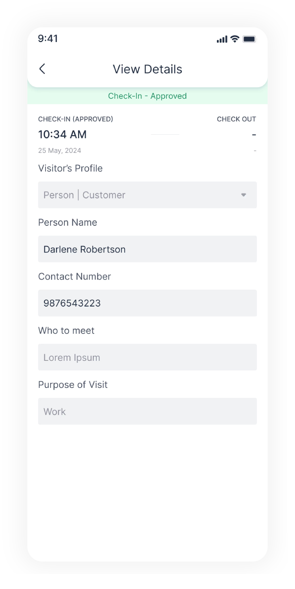 View details - check-in approved